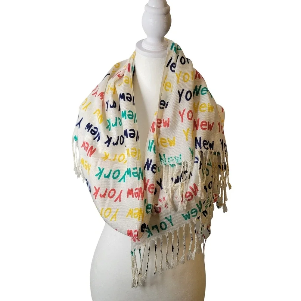 Scarf Pashmina 100%‎ Cashmere Colorful Braided Fringe End New York Preppy Modern